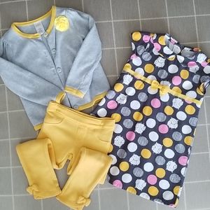 Owl Polka Dot Dress with leggings and Cardigan